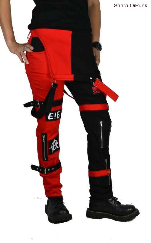 Punk lacláče s pásky červená/černá