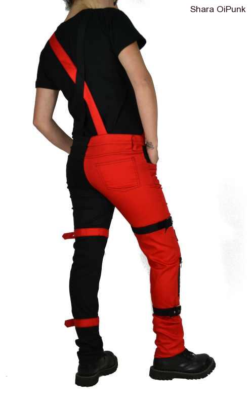 Punk lacláče s pásky červená/černá