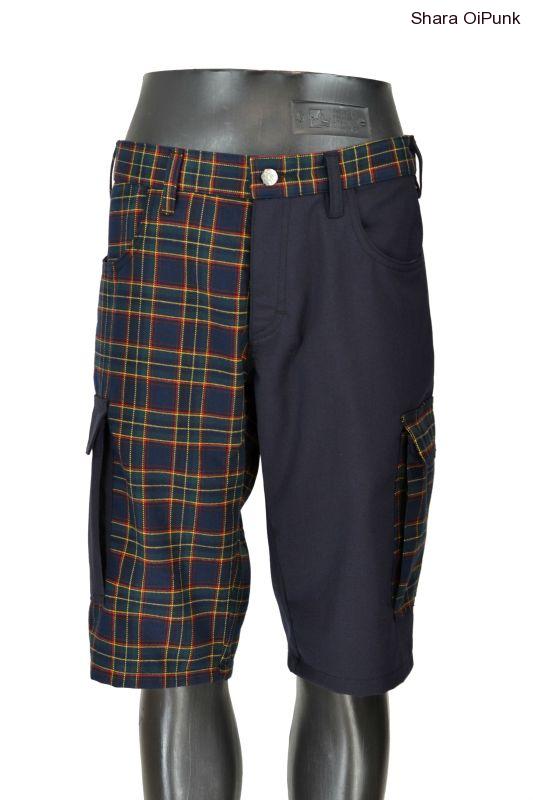Punk kraťasy s bočníma kapsama tmavě modré/tm. modré káro SKLADEM - S