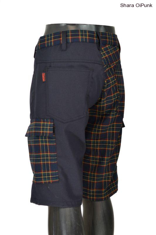 Punk kraťasy s bočníma kapsama tmavě modré/tm. modré káro SKLADEM - S