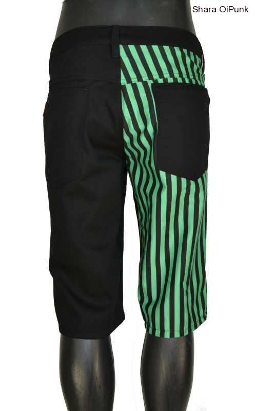 Punk kraťasy černé 1/4 zeleno černý pruh SKLADEM - S