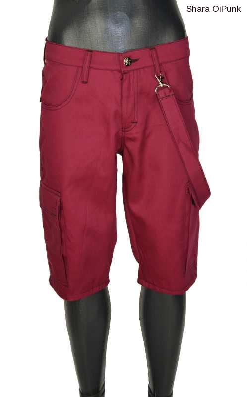 Punk kraťasy vínová, kapsáče s kšandou, nášivka RUM na levém stehně, SKLADEM - S