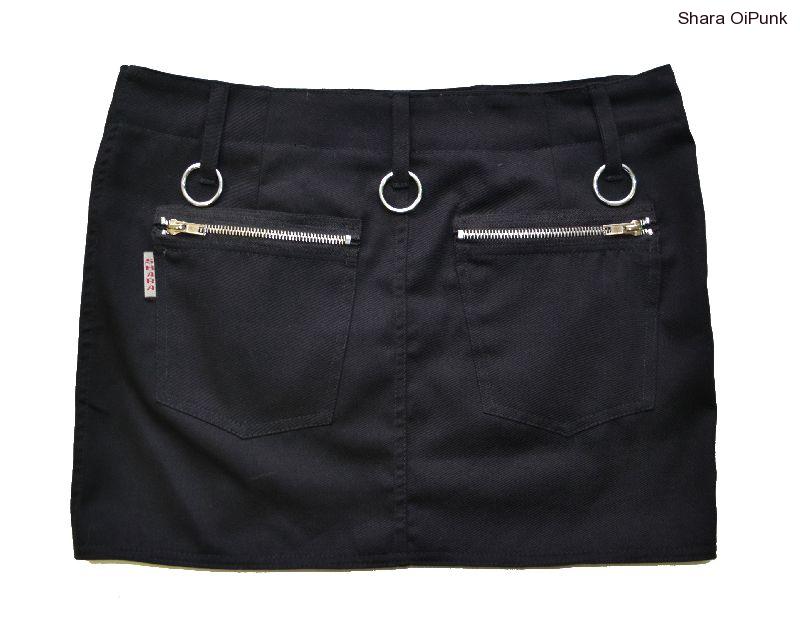 Metal sukně černá s kroužky-zadní kapsy na zip - SKLADEM L