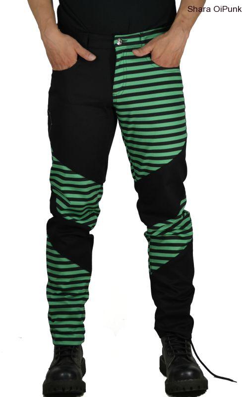 Punk kalhoty černá/zelený pruh -SKLADEM vel.M