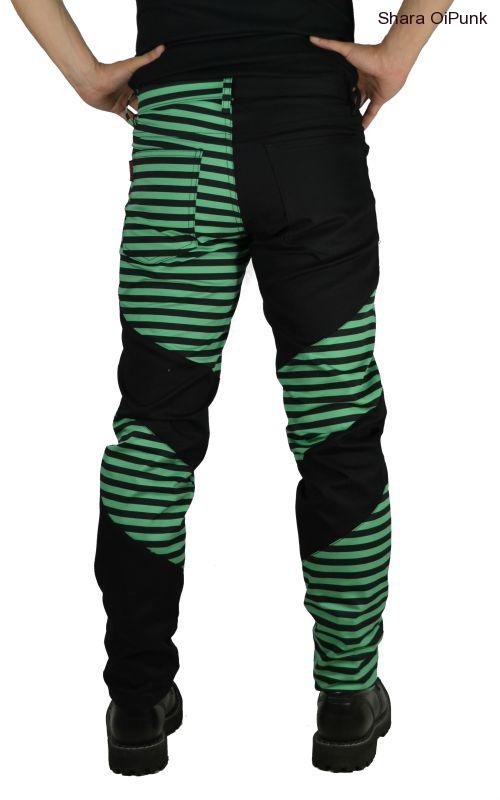 Punk kalhoty černá/zelený pruh -SKLADEM vel.M
