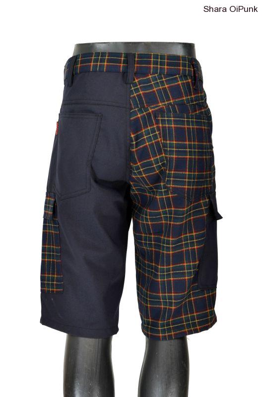 Punk kraťasy s bočníma kapsama tmavě modrá pružná/tm. modré káro - SKLADEM S