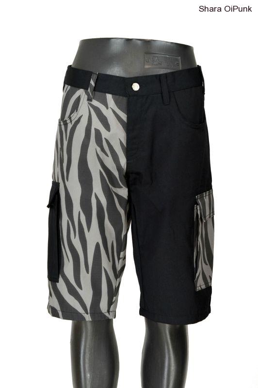 Punk kraťasy s bočníma kapsama černá/šedá zebra SKLADEM -M