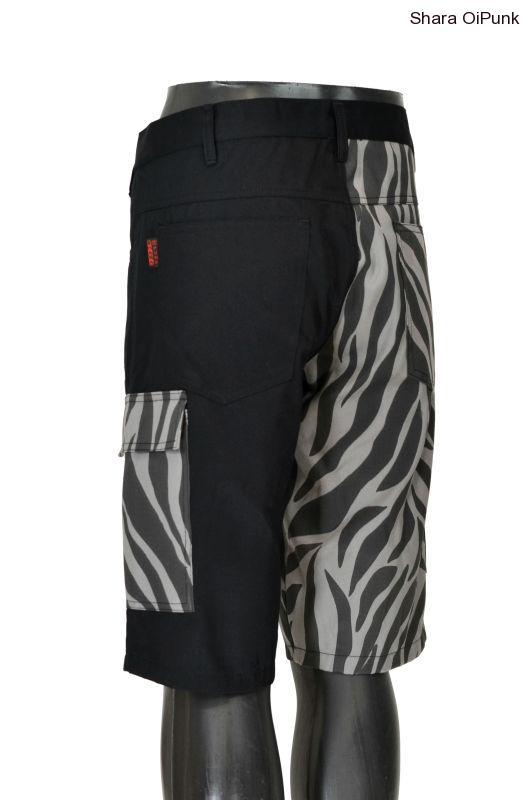 Punk kraťasy s bočníma kapsama černá/šedá zebra SKLADEM -M
