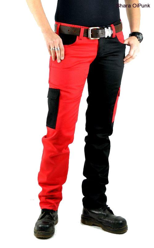 Punk kalhoty kapsáče černá/červená- látka s elastanem - POZOR DÉLKA +5CM, SKLADEM XL