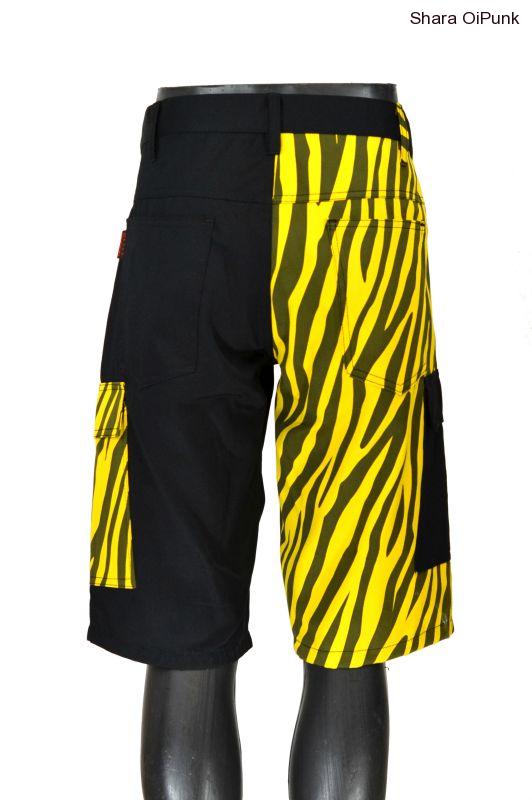 Punk kraťasy s bočníma kapsama černá/žlutá zebra - SKLADEM vel. XXL