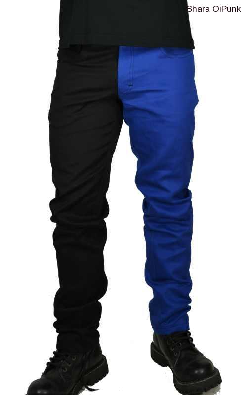 Punk pánské kalhoty - černá/modrá