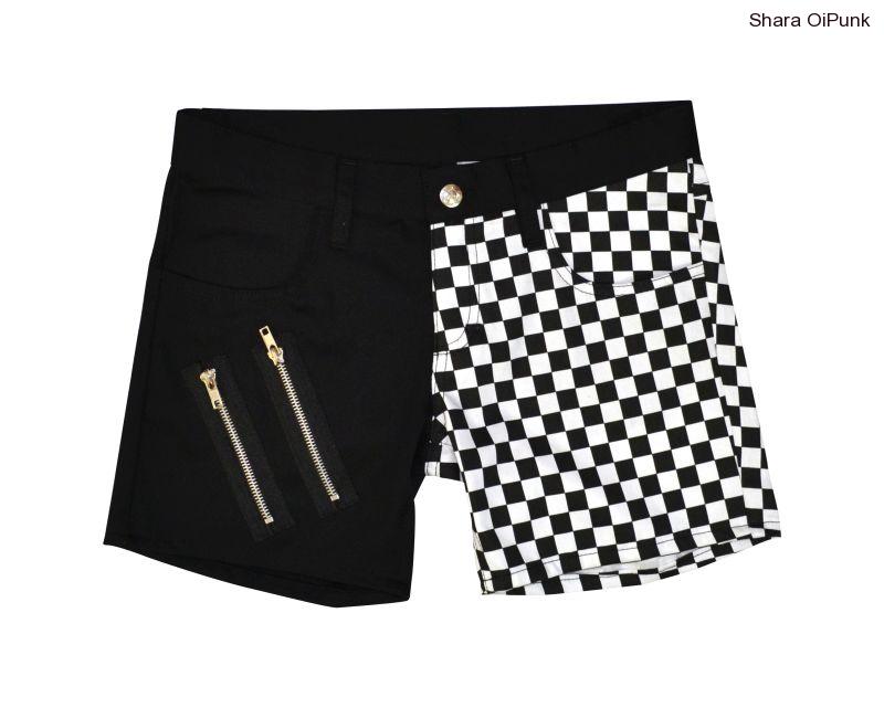 Punk kraťasy bavlna - černá/bílá SKA/zipy -Změna delší SKLADEM vel.L