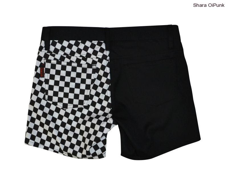 Punk kraťasy bavlna - černá/bílá SKA/zipy -Změna delší SKLADEM vel.L