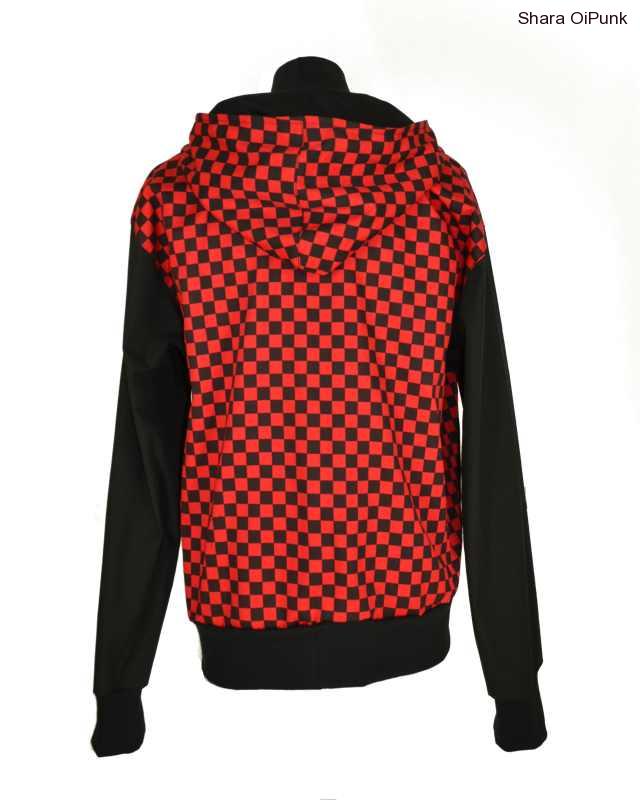 Punk černá celoroční bunda červená SKA kostka SKLADEM 8ks - L