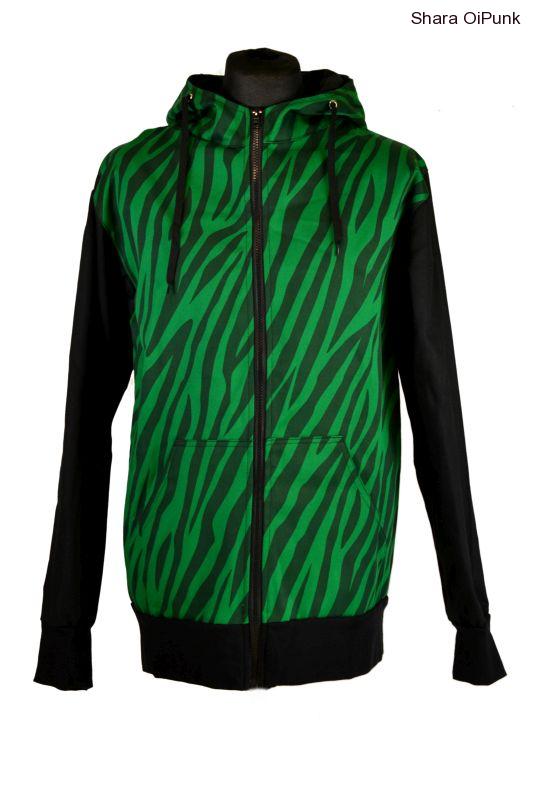 Punk černá celoroční bunda - zelená zebra- SKLADEM - M