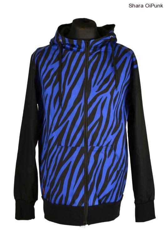 Punk černá celoroční bunda - modrá zebra- SKLADEM - XXL