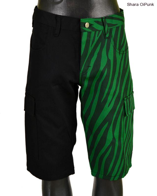 Punk kraťasy - bočníma kapsama - černá/zelená zebra-SKLADEM-M