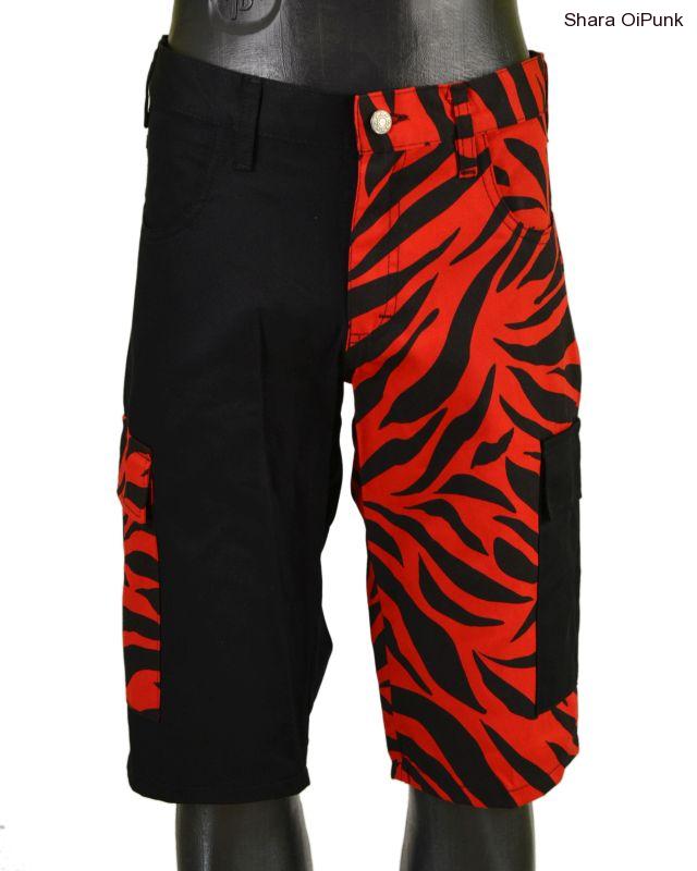 Punk kraťasy s bočníma kapsama - černá/červená zebra-SKLADEM-L