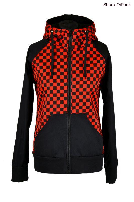 Punk celoroční bunda - červená SKA kostka/černá SKLADEM 6 ks-M