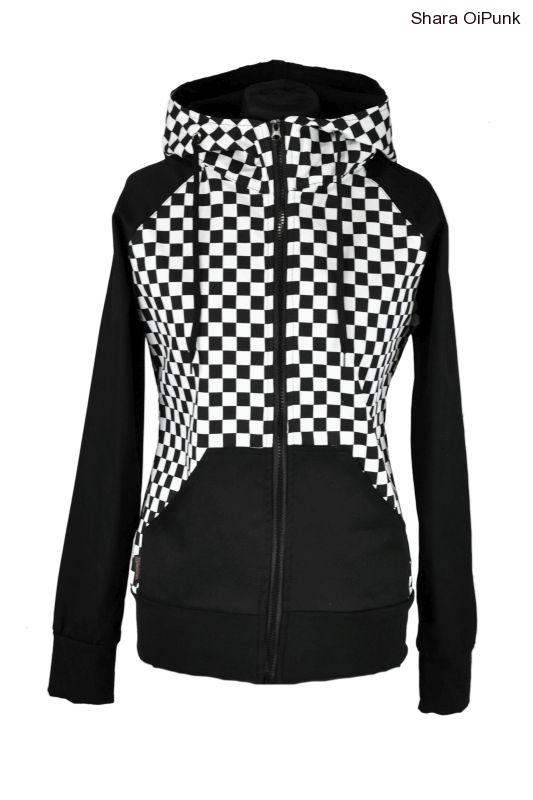 Punk celoroční bunda - bílá SKA kostka/černá SKLADEM 8ks- XL