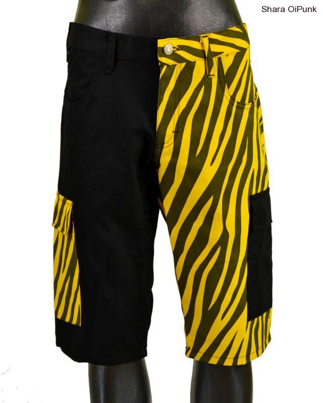 Punk kraťasy s prohozenýma bočníma kapsama - černá/žlutá zebra-SKLADEM-S