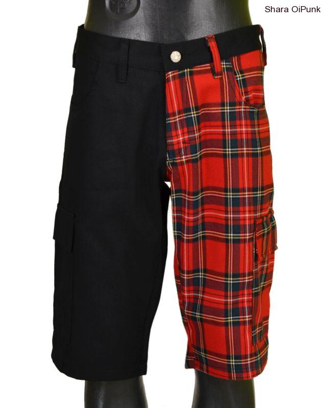 Punk kraťasy kapsáče - černá/červené káro SKLADEM vel.L