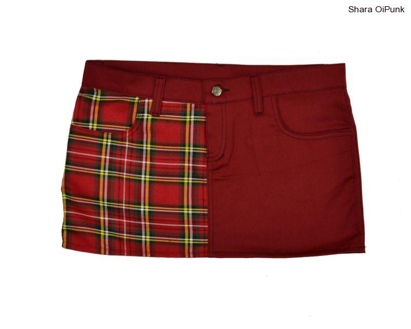 Punk sukně -červené káro/ vínová-ZMĚNA  5 kruhů na poutkách-SKLAD-M