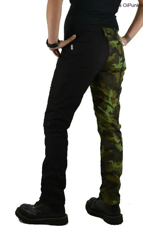 Punk dámské kalhoty - maskáč/černá RIPSTOP - 5x zip SKLADEM vel. XXL