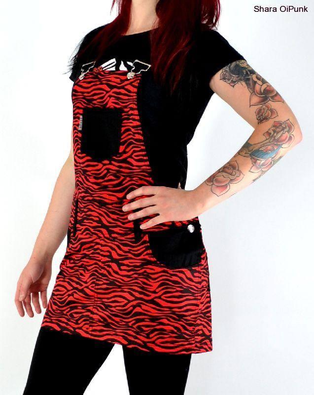 PUNK sukně s laclem - červená zebra ZMĚNA větší vzor