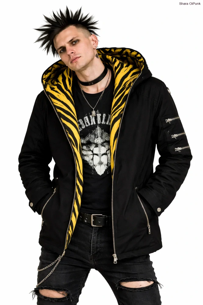 Punk bunda Shara - černá/žlutá zebra