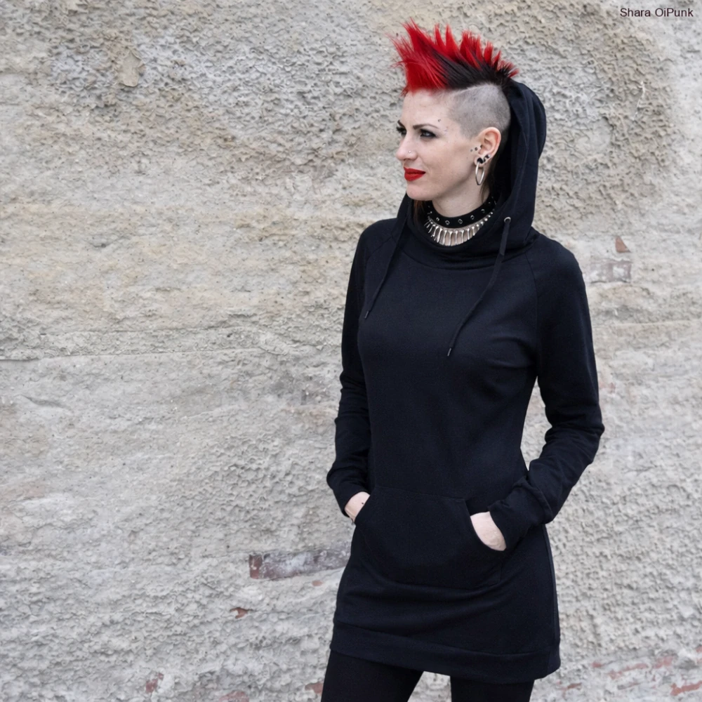 Punk dlouhá mikina elastická tenká - černá