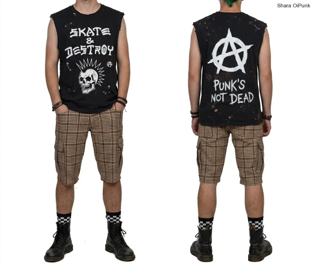 Punk kraťasy kapsáče- světle hnědé káro