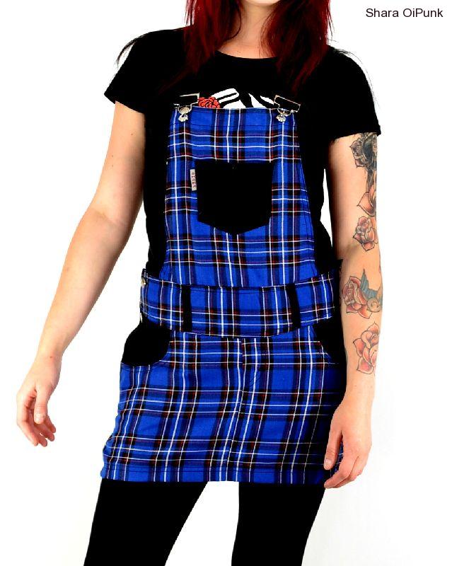 Punk sukně s laclem - modré káro