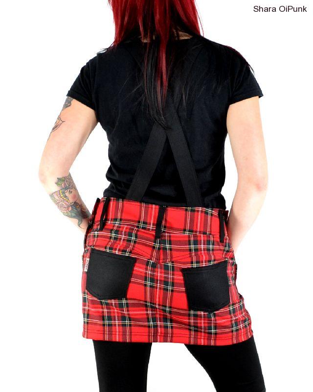 Punk sukně s laclem - červené káro