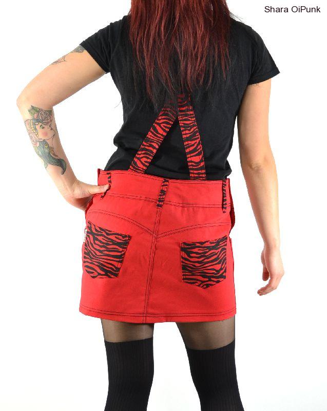Punk sukně s laclem - červená/červená zebra ZMĚNA větší vzor