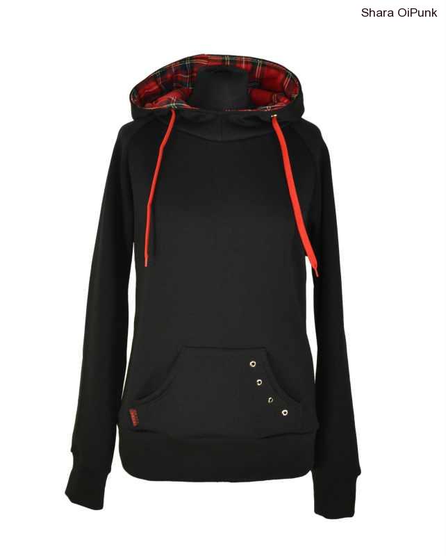 Punk mikina s průchodky - černá/červené káro