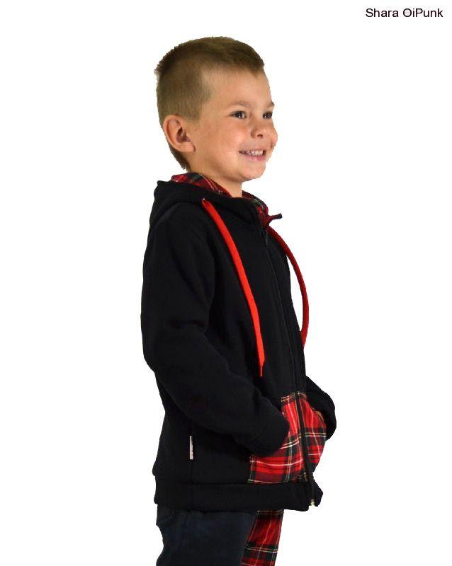 Punk mikina na zip - černá/červené káro