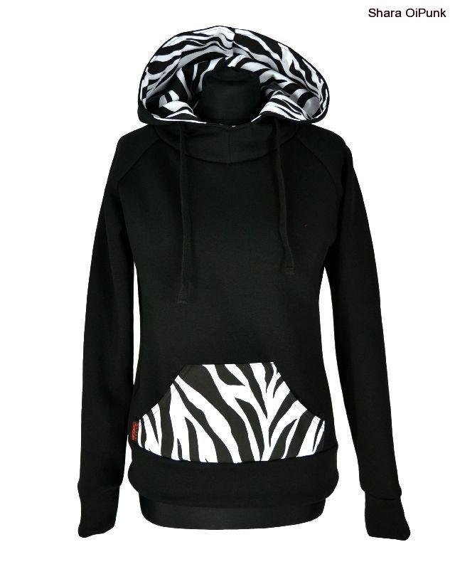 Punk mikina - černá/bílá zebra