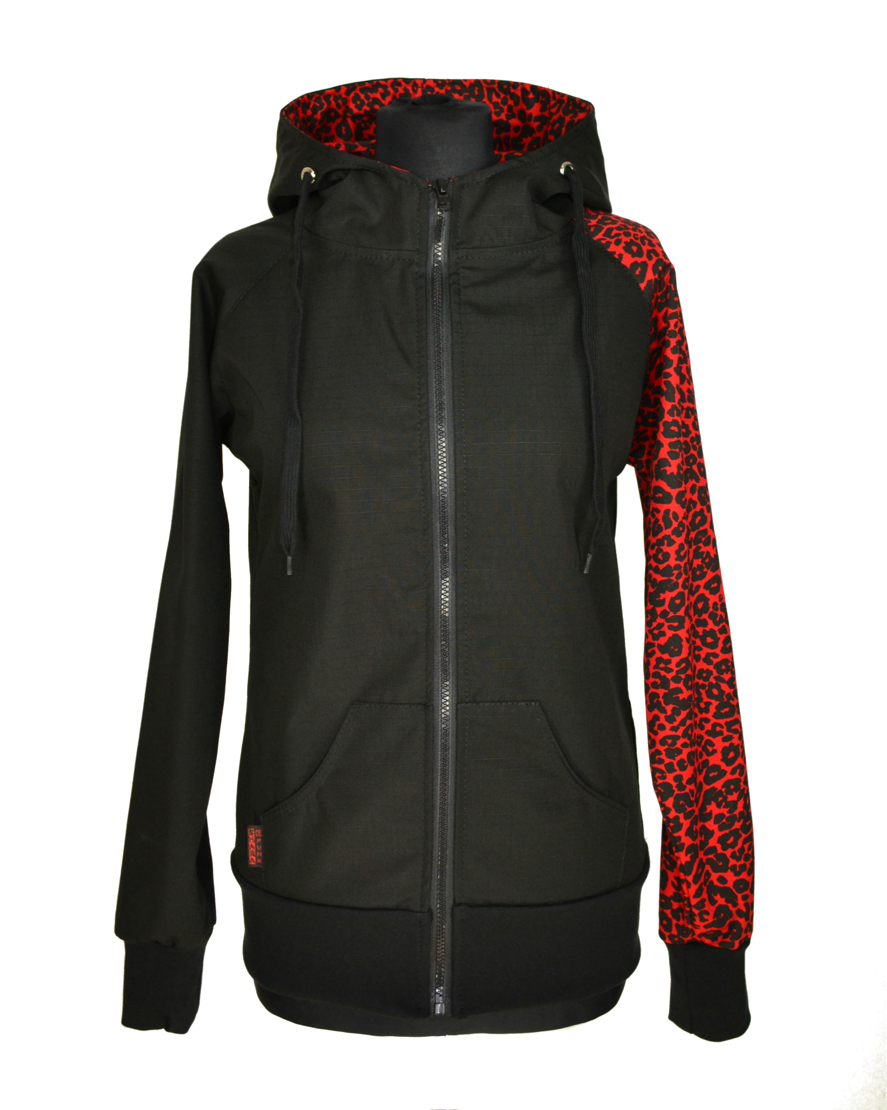 Punk celoroční bunda - černá/červený leopard