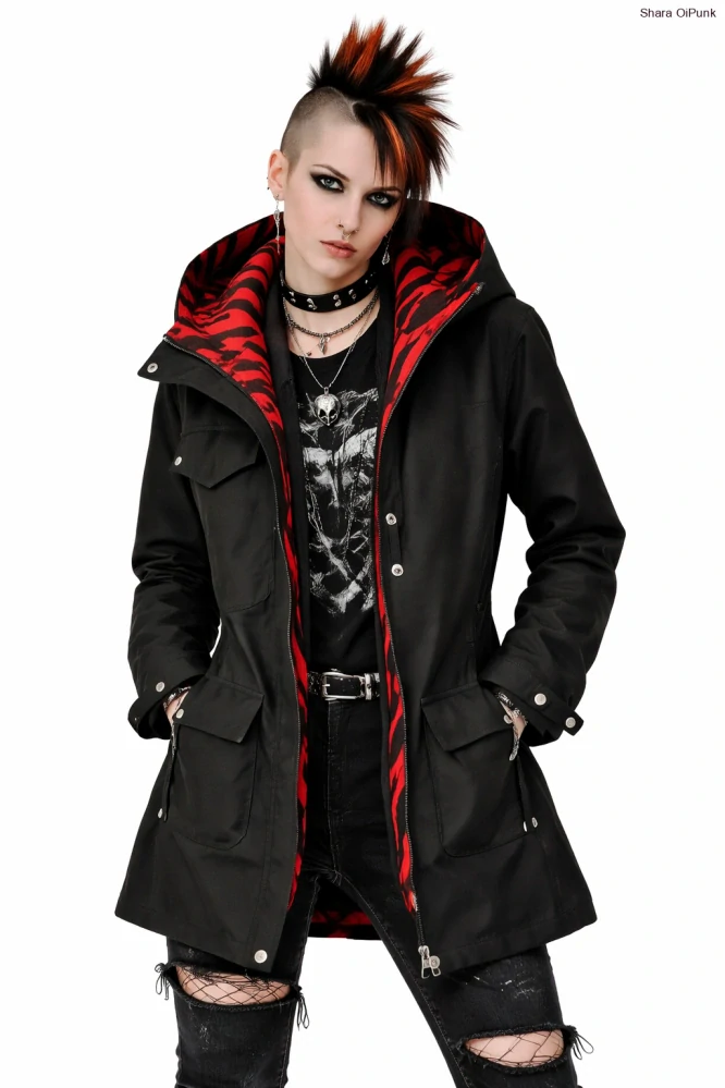 Punk softshellový kabát - černá/červená zebra