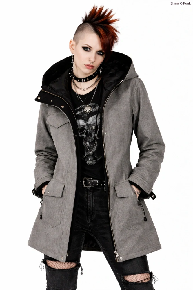 Punk softshellový kabát - šedá žíhaná