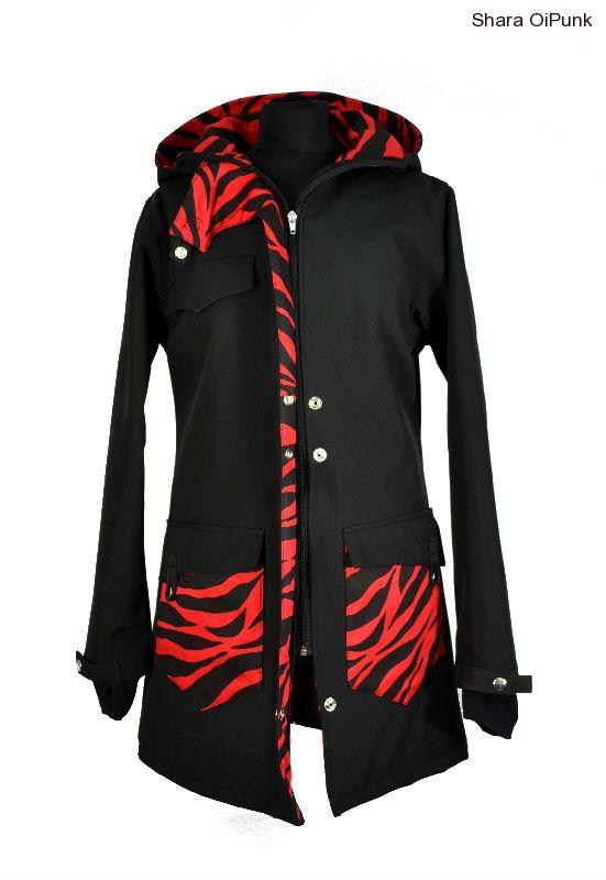 Punk softshellový kabát - černý/červená zebra