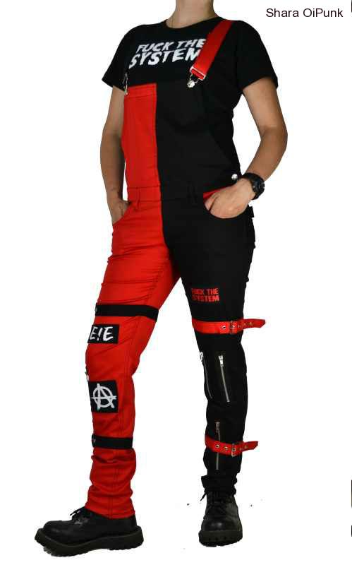 Punk lacláče s pásky červená/černá