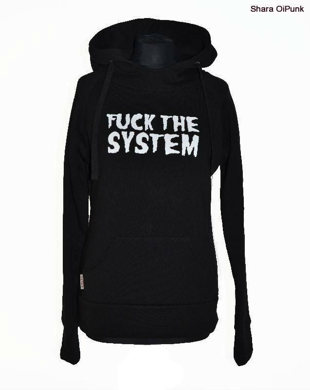 PUNK mikina - černá FUCK THE SYSTEM