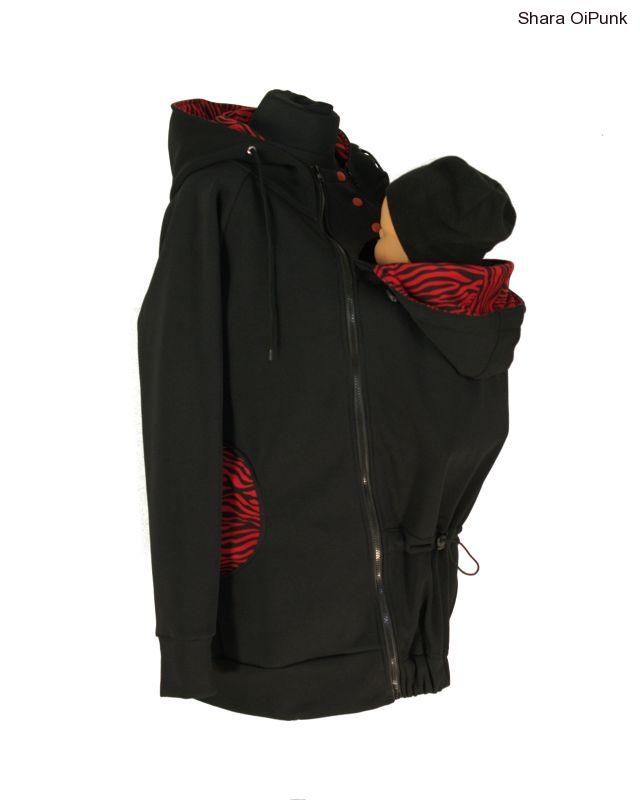 PUNK tenká nosící mikina - černá/červená zebra