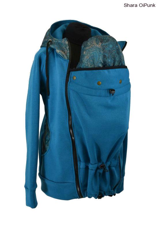 PUNK teplá nosící mikina - petrolej/zelená obloha