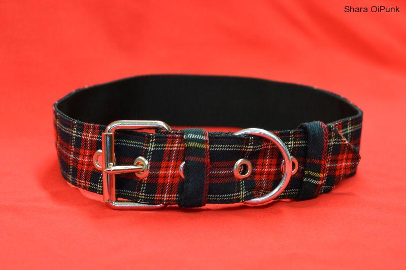Punk obojek pro psy šíře 3cm- červené káro