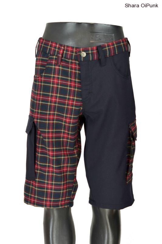 Punk kraťasy kapsáče - černá/tmavé káro SKLADEM vel. M