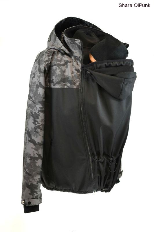 Pánská softshellová nosící bunda - šedý maskáč /černá