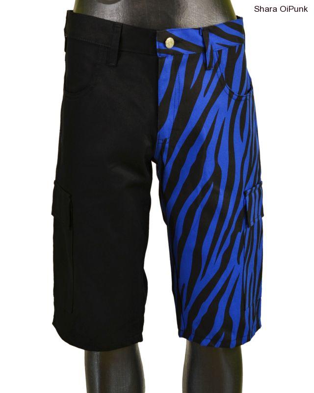 Punk kraťasy s bočníma kapsama černá/MODRÁ ZEBRA - SKLADEM XXL